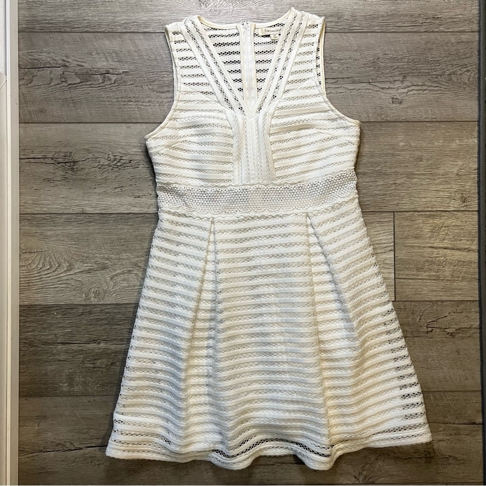 Francesca’s White Cami V-Neck Stripe Lace Illusion Waist Dress - Picture 5 of 7